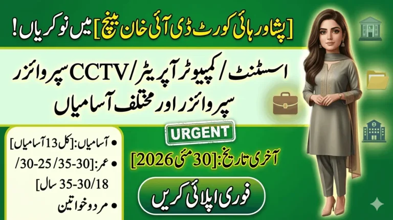 Peshawar High Court DI Khan Bench Jobs 2026 featured image showing Assistant, Computer Operator, CCTV Supervisor and other vacancies with last date 30 May 2026.
