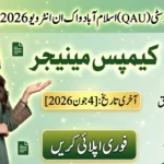 Quaid-e-Azam University Jobs 2026 featured image showing QAU Islamabad campus jobs, campus manager vacancy, last date 4 June 2026, and application details for male and female candidates.