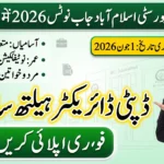 Bahria University Islamabad Jobs 2026 promotional thumbnail featuring Deputy Director Health Sciences vacancies and application details. The image includes the last date, job benefits, and a businesswoman pointing toward the job announcement.