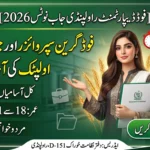 Promotional banner for Food Department Rawalpindi jobs 2026, highlighting Food Grain Supervisor and Junior Clerk vacancies with online application details. The image shows eligibility information, application deadline (5 June 2026), and a female figure holding a Government of Pakistan file.