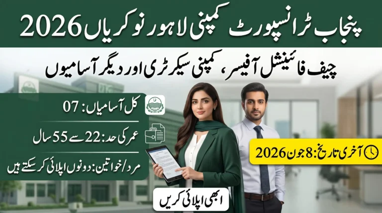 Punjab Transport Company Jobs 2026 featured image showing Lahore metro transport recruitment, application details, age limit, and last date.