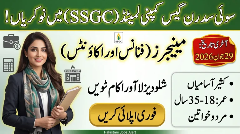SSGC Jobs 2026 – Sui Southern Gas Company (SSGC) Management Trainee Finance & Accounts jobs advertisement, showing eligibility criteria, age limit 18–35 years, male and female candidates, and application deadline 29 June 2026.