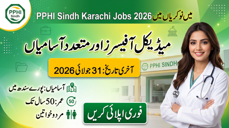 PPHI Sindh Karachi Jobs 2026 thumbnail showing medical officer and staff vacancies across Sindh with 31 July 2026 application deadline.