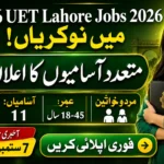 UET Lahore Jobs 2026 featured image highlighting 11 vacancies, age limit 18–45 years, jobs for men and women, and the last date of 7 September 2026.